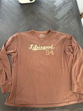 Life Is Good Men's Brown Crewneck Sweatshirt with Cream Logo